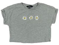 Šedé melírované crop tričko s kytičkami New Look