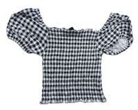 Černo-bílé kostkované žabičkové crop tričko New Look