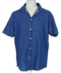 Pánská modrá košile riflového vzhledu H&M