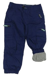 Tmavomodré plátěné podšité cuff cargo kalhoty zn. H&M