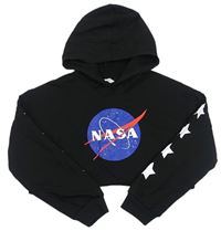 Černá crop mikina NASA s kapucí Shein 