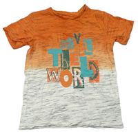 Bílo-oranžovo-šedé tričko s nápisem 