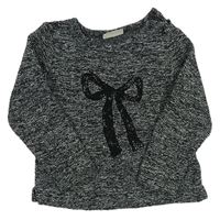 Šedo-černo-stříbrný melírovaný vlněný svetr s mašlí Next 