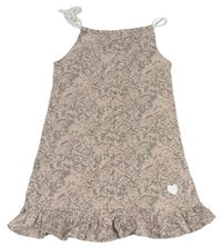 Růžovo-šedé květované bavlněné šaty se srdíčkem 