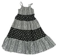 Bílo-černé květované žabičkové šaty Matalan