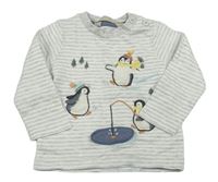 Světlešedo-bílé pruhované triko s tučňáky John Lewis