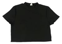 Černé žebrované crop tričko Shein
