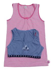 2set- růžovo-bílá pruhovaná košilka+ modrá lambada s nápisem