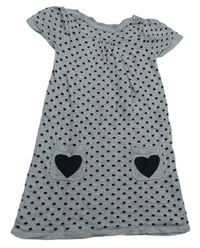 Šedo-černé melírované puntíkaté svetrové šaty se srdíčky H&M