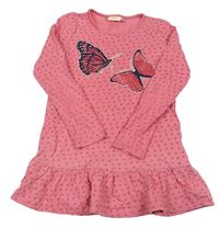Růžové bavlněné šaty s motýlky a hvězdičkami kids