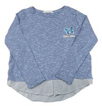 Modré úpletové triko s motýlkem a košilovým lemem H&M