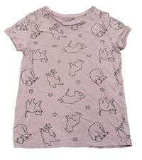 Růžové tričko s kočičkami a hvězdičkami C&A