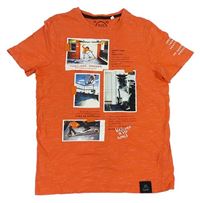 Oranžové melírované tričko s fotkami C&A