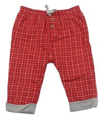 Červeno-šedo-bílé kostkované podšité plátěné kalhoty