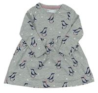 Šedé bavlněné šaty s puntíky a tučňáky M&S