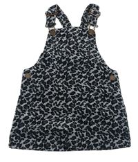 Šedo-černé manšestrové laclové šaty s leopardím vzorem Next