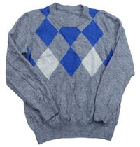 Šedo-modrý károvaný svetr 