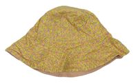 Okrový plátěný podšitý klobouk s kytičkami 