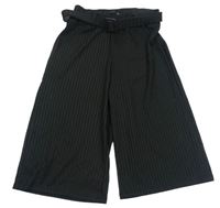 Černé žebrované culottes kalhoty s páskem Primark