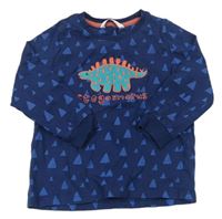 Tmavomodro-modré vzorované pyžamové triko s dinosaurem M&S