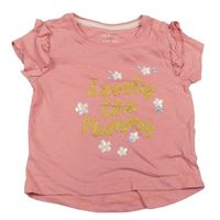 Růžové tričko se zlatým nápisem a květy Primark