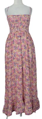 Dámské růžovo-barevné kytičkované žabičkové šaty 