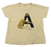 Béžové tričko s písmenem a leopardem Reserved