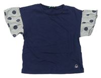 Tmavomodré tričko s puntíkatými rukávy Benetton