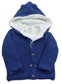 Modrý vzorovaný zateplený propínací svetr s kapucí F&F