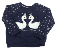Tmavomodrá mikina s labutěmi a hvězdičkami zn. Pep&Co