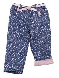 Tmavomodré šusťákové podšité kalhoty s hvězdičkami a páskem Ergee