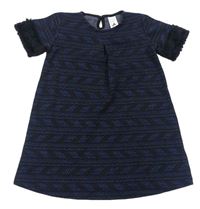 Černo-modré vzorované třpytivé šaty s kožíškem C&A