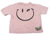 Růžové oversize tričko se smajlíkem zn. H&M