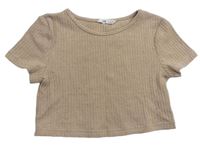 Béžové žebrované úpletové crop tričko Shein 