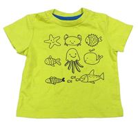 Neonově zelené tričko s rybkami Topomini