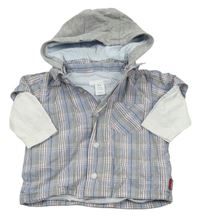 Světlemodro-béžovo-bílá kostkovaná podšitá košile s teplákovou kapucí zn. H&M