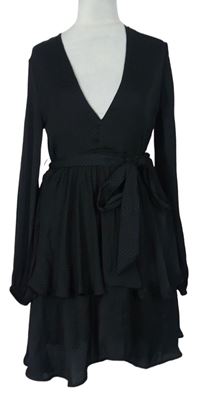 Dámské černé puntíkované šaty s páskem H&M