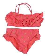 Neonově růžové dvoudílné plavky s palmami Matalan 
