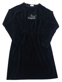Černé žebrované sametové šaty s nápisy YOUNG IDOLS