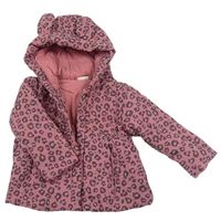 Růžová mušelínová zateplená bunda s leopardím vzorem a kapucí Next