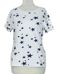 Dámské bílo-tmavomodré hvězdičkované tričko Primark 