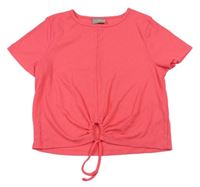 Neonově růžové žebrované crop tričko s uzlem Matalan