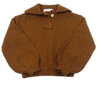 Hnědý pletený crop svetr s límečkem Shein