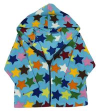 Modro-barevná fleecová propínací mikina s kapucí a hvězdami
