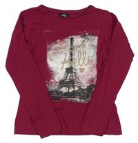 Tmavočervené triko s Eiffelovou věží Page