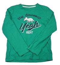 Zelené triko s nápisem a dinosaurem Vertbaudet