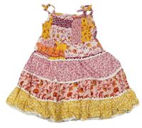 Růžovo-hořčicové květované žabičkové šaty Matalan