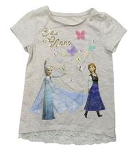 Světlebéžové melírované tričko s Frozen a motýlky a flitry a krajkou zn. Disney