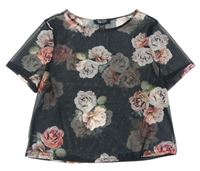 Šedé květované šifonové crop tričko New Look