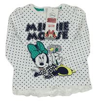Bílé puntíkované triko s Minnie a nápisy Disney